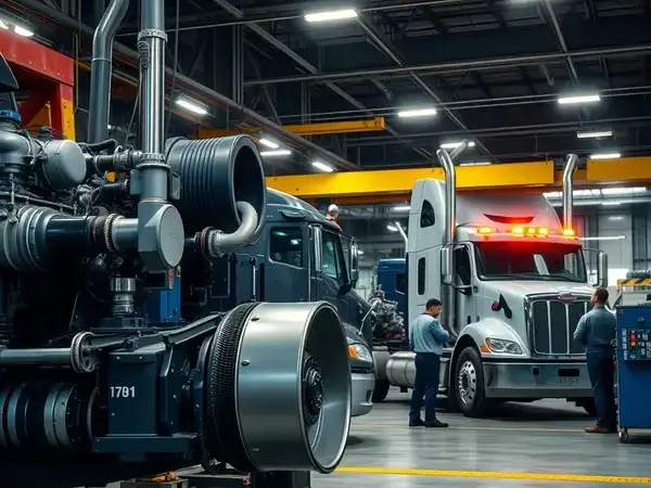 Heavy duty truck repair workshop with industrial equipment